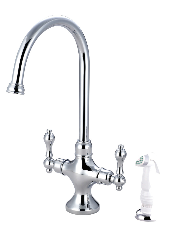 Kingston Brass KS1761AL Vintage Classic Kitchen Faucet With White