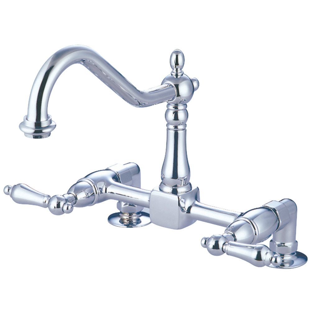 Kingston Brass KS1141AL Heritage 8" Deck Mount Kitchen Faucet With 2" Riser, Polished Chrome